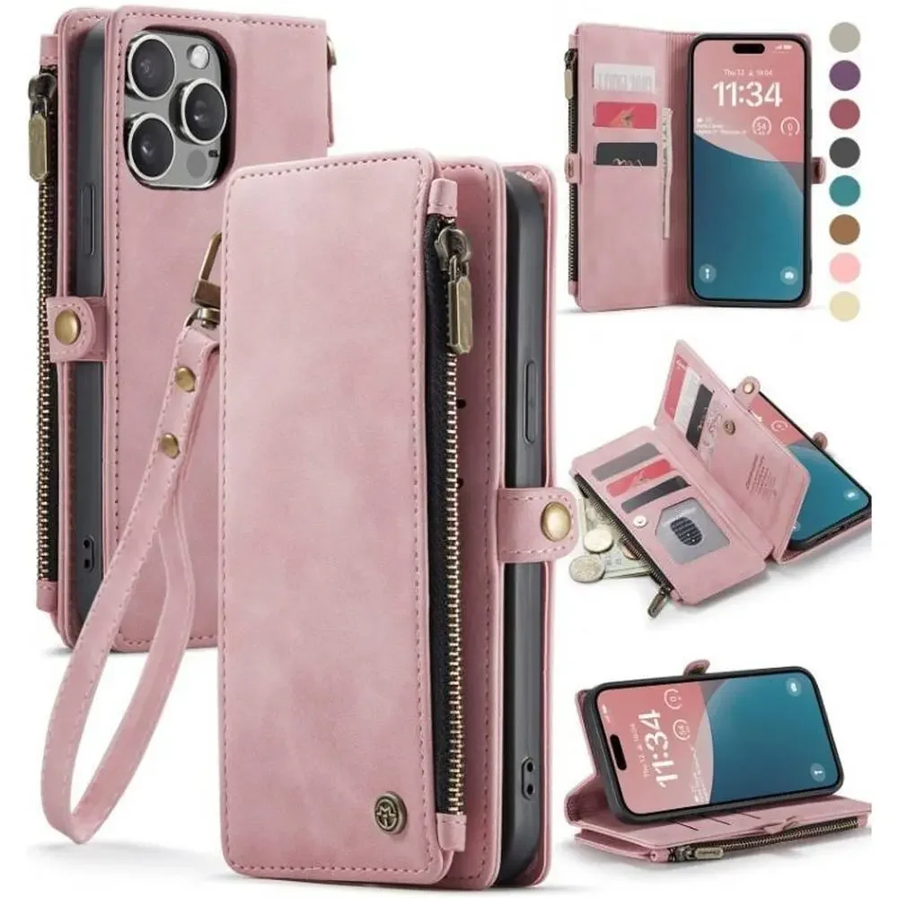 Defencase for iPhone 15 Pro Max Case Wallet with RFID Blocking Card Rose Pink